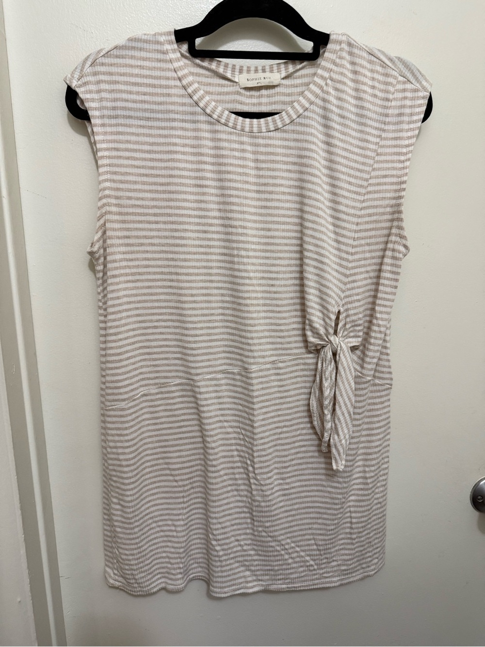 Sophie Rue Cream & Light Tan Striped Side-Tie Sleeveless